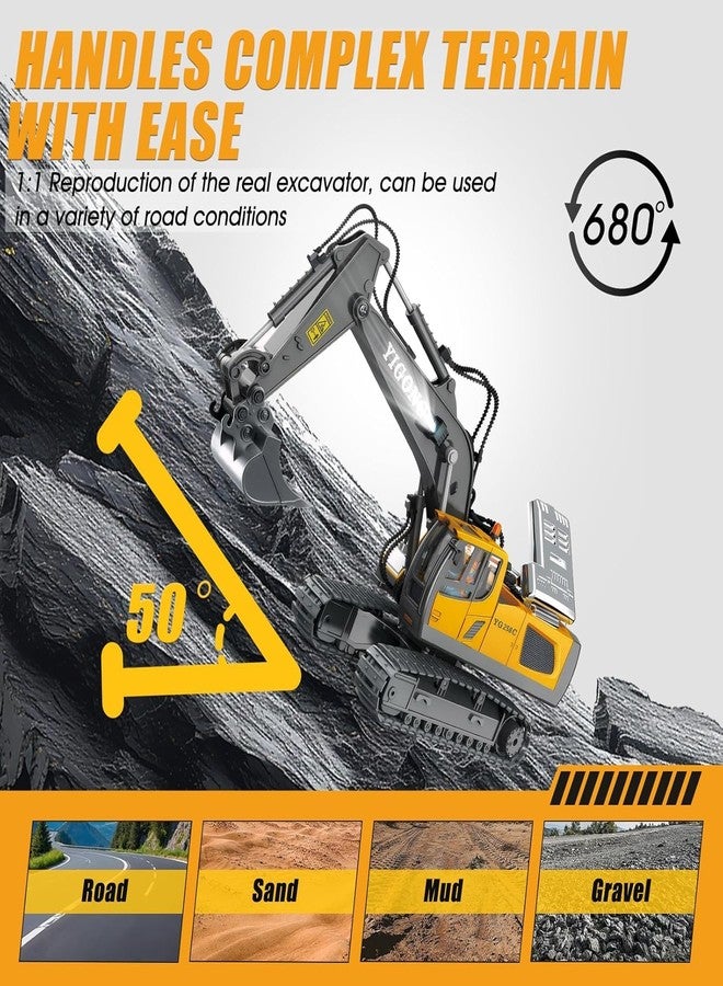 JOYJAY Remote Control Excavator Toy for 6-12 yr Boys,Birthday Gifts for Kids 4-7 8 9 10 11 Year Old, RC Construction Toys with Metal Shovel, Lights, Sounds 2.4Ghz- Multicolor - Image 3